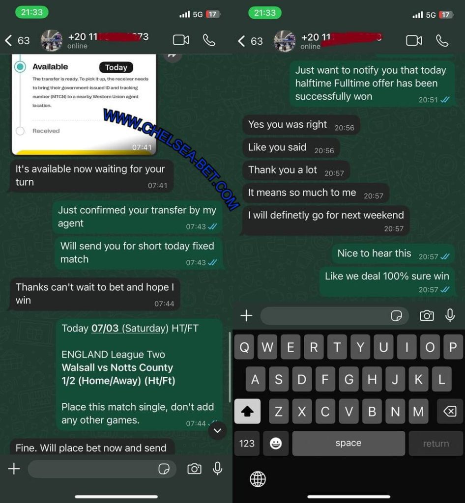 CHELSEA TELEGRAM FIXED MATCH