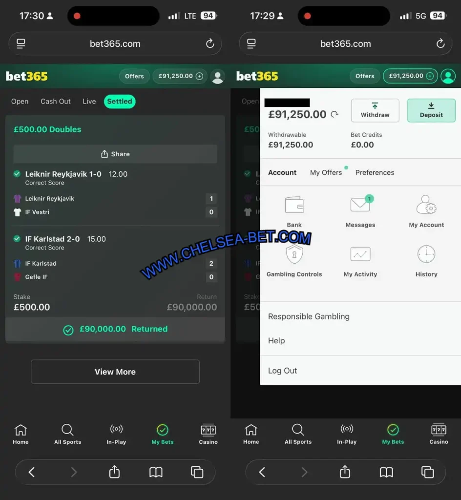 BET365 CORRECT SCORE MATCHES