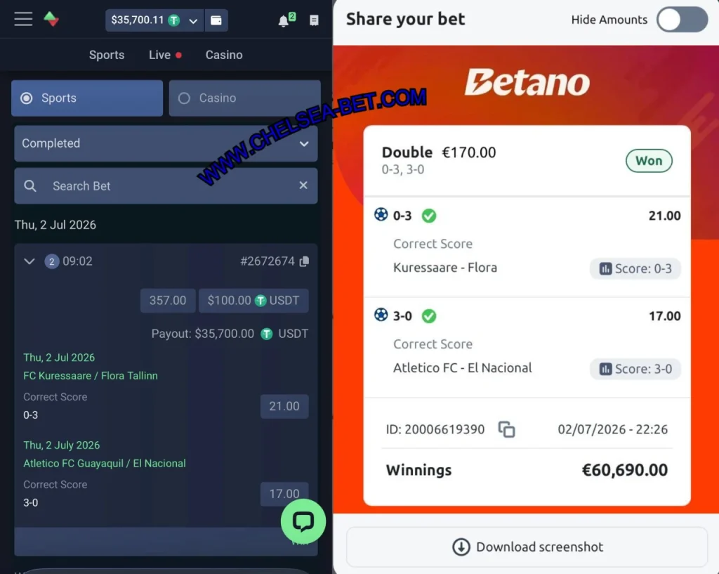 BETANO CORRECT SCORE BETTING MATCHES