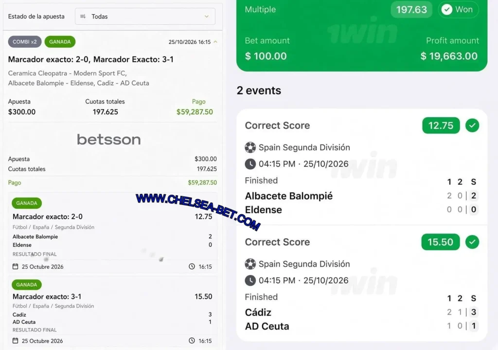 BETSSON CORRECT SCORE MATCHES