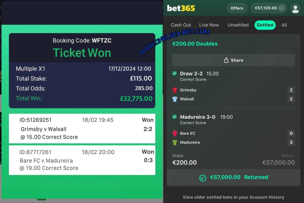 CORRECT BET365 FIXED SCORES