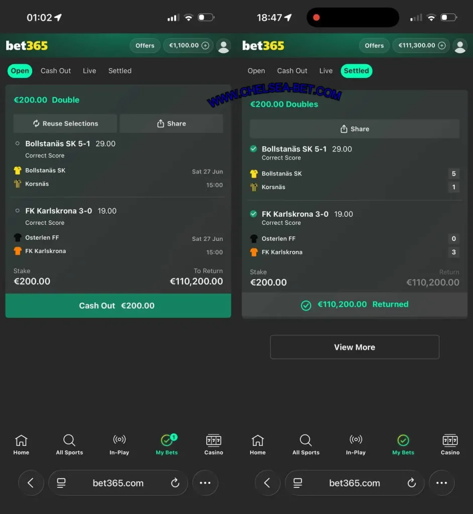 CORRECT SCORE MATCHES ON BET365