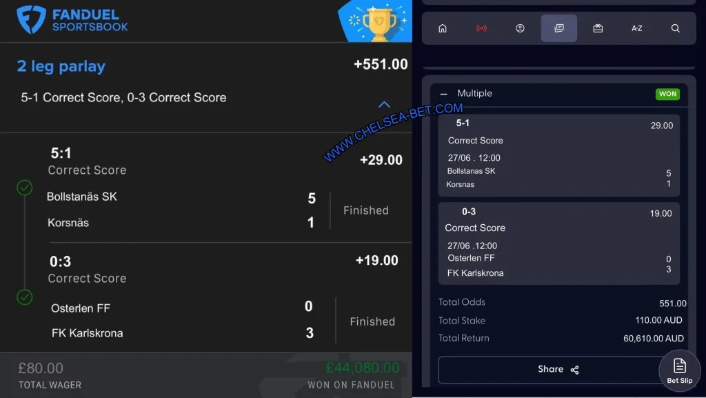 FANDUEL CORRECT SCORE FIXED MATCHES