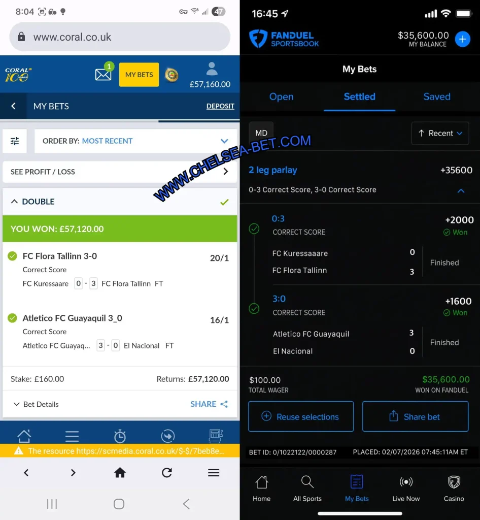 FANDUEL CORRECT SCORE SAFE MATCHES