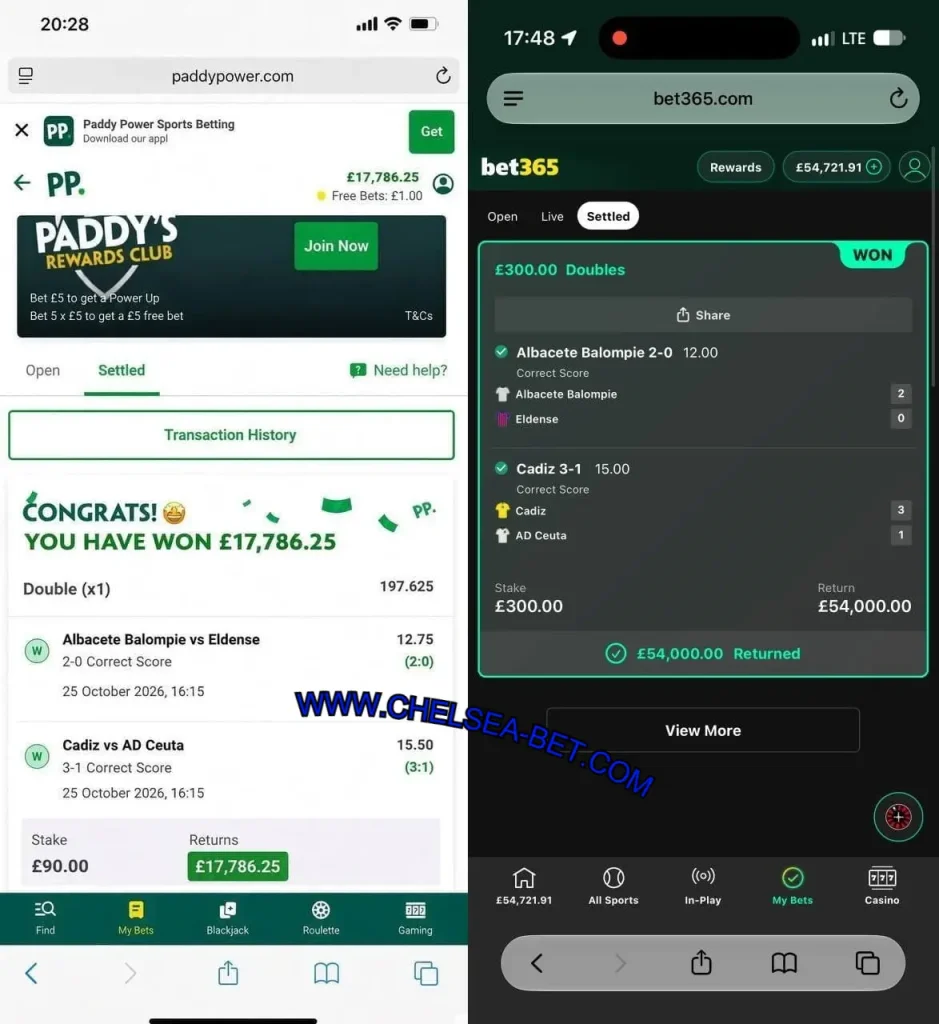 PADDYPOWER CORRECT SCORE MATCHES
