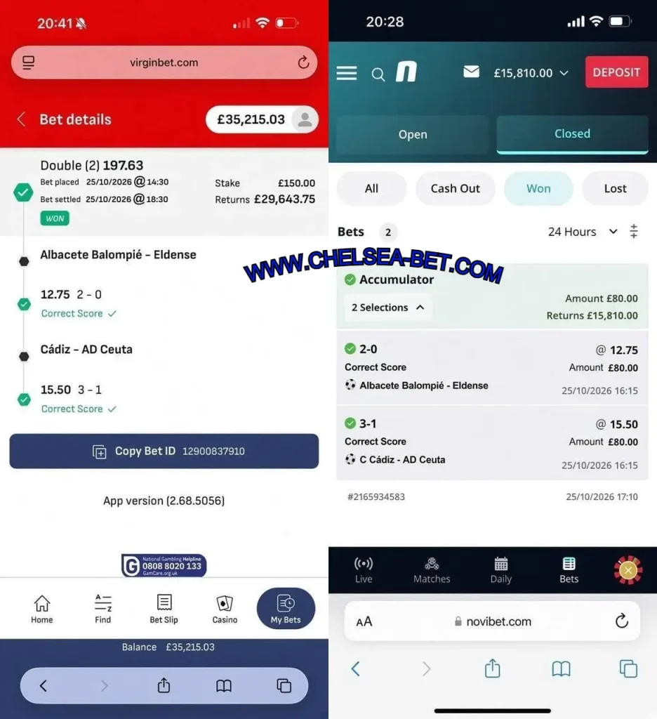 VIRGIN BET CORRECT SCORE MATCHES